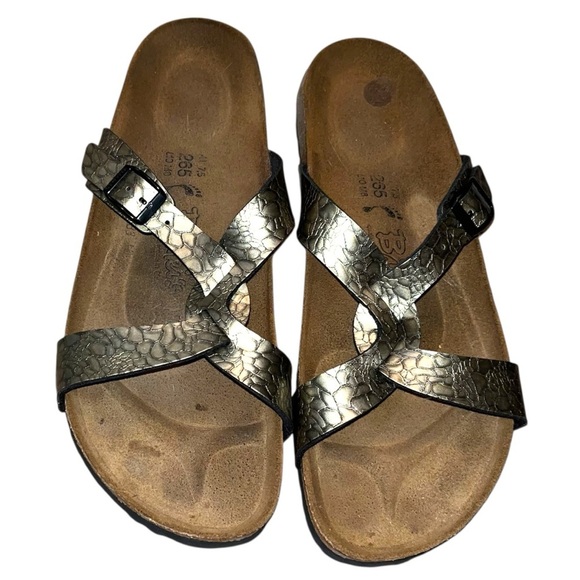 Birkenstocks Birkis Bronze Gold Metallic Scales Snakeskin Print Sandals 41 - Picture 1 of 4